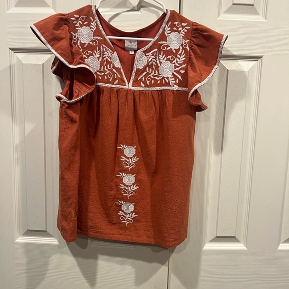 J Marie Tops - J Marie brand embroidered burnt orange and white blouse